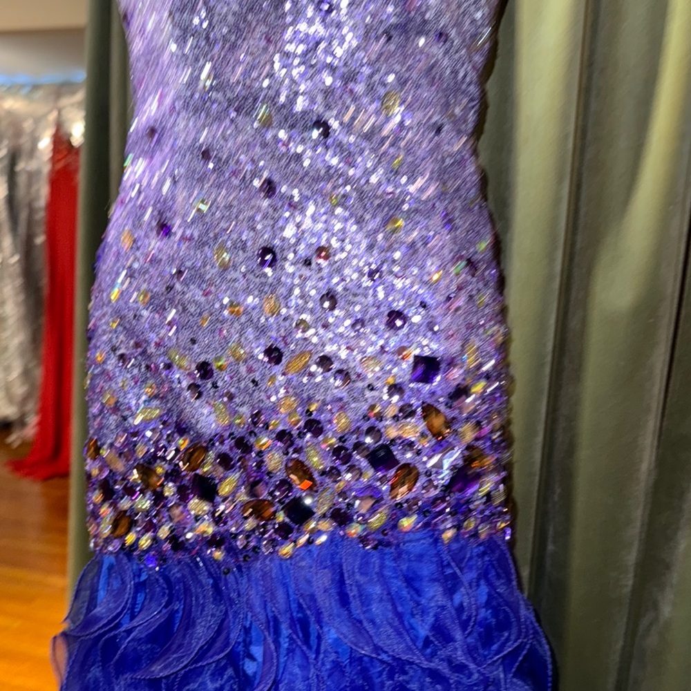 Indigo Strapless Sequin and Ruffle prom Gown - Picture 3 of 7